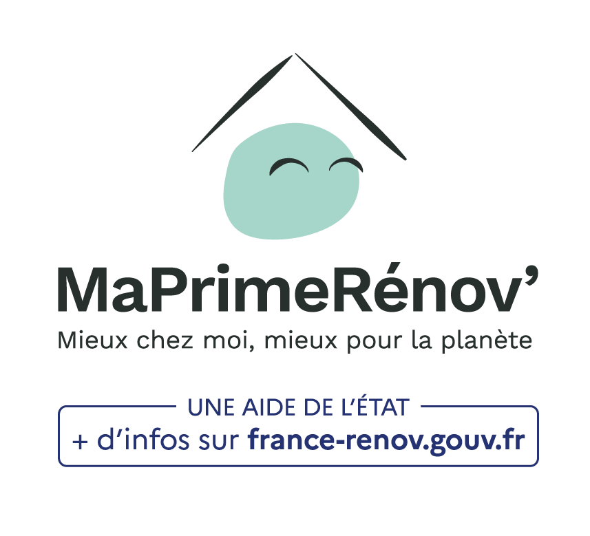 Logo MaPrimeRénov’ avec la mention Une aide de l’État, plus d’infos sur france-renov.gouv.fr